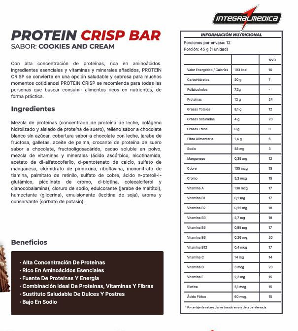 Protein Crisp Bar 12 und - Cookies and cream