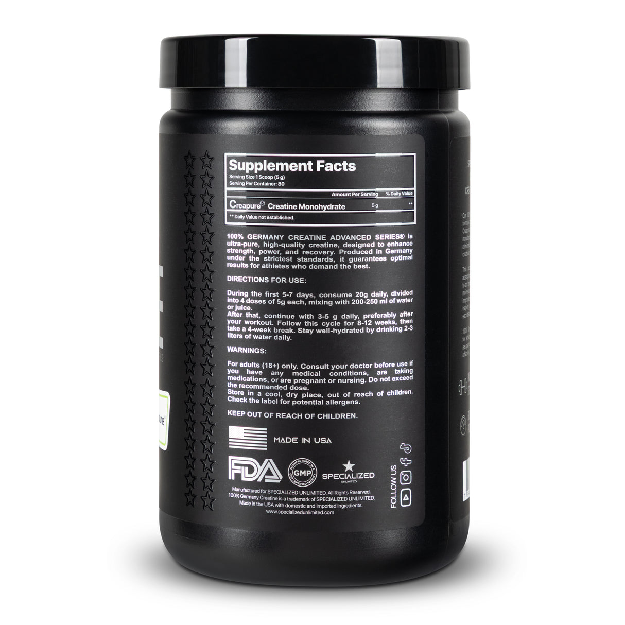 Creatina Monohidratada 400g – Specialized Unlimited (Creapure®)