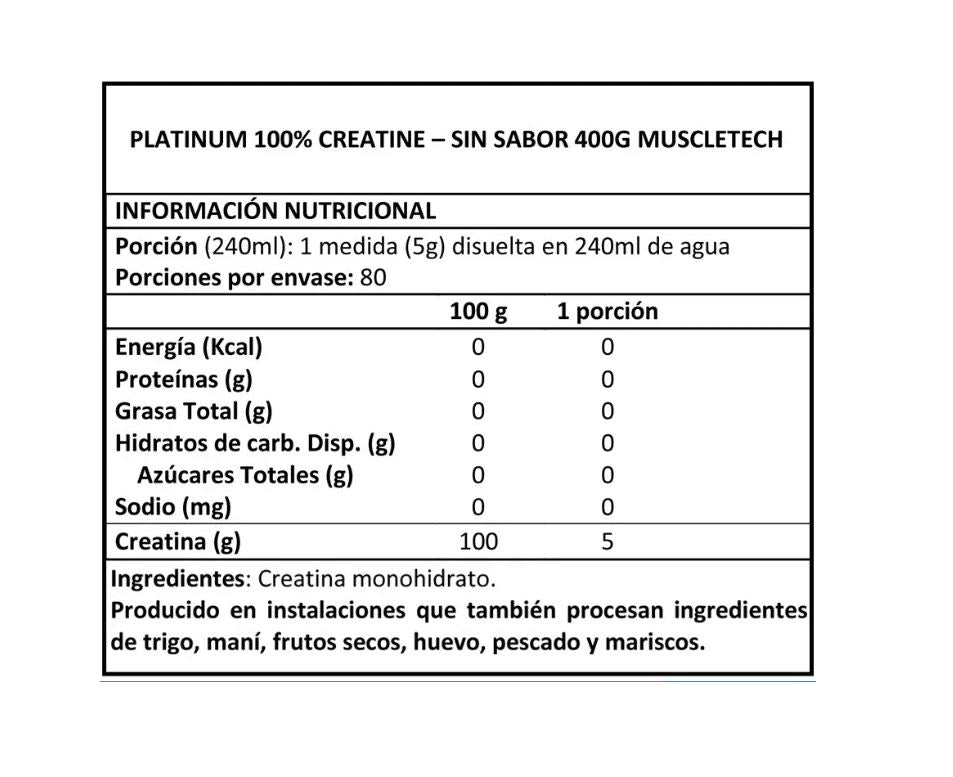 Creatina platinum 400g - 80 serv